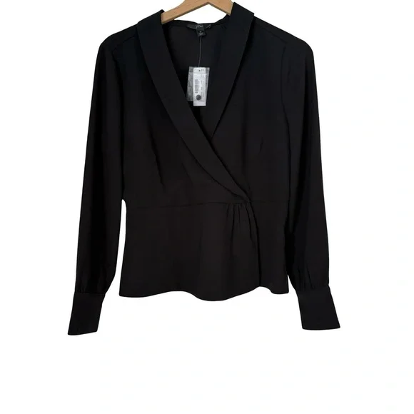 NEW J. Crew Drapey Faux Wrap Top Sz 6 Black - Picture 4 of 11